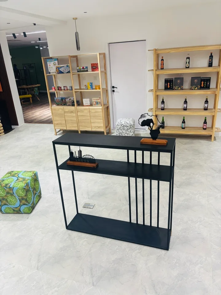 Custom shelving and display furniture in a commercial showroom